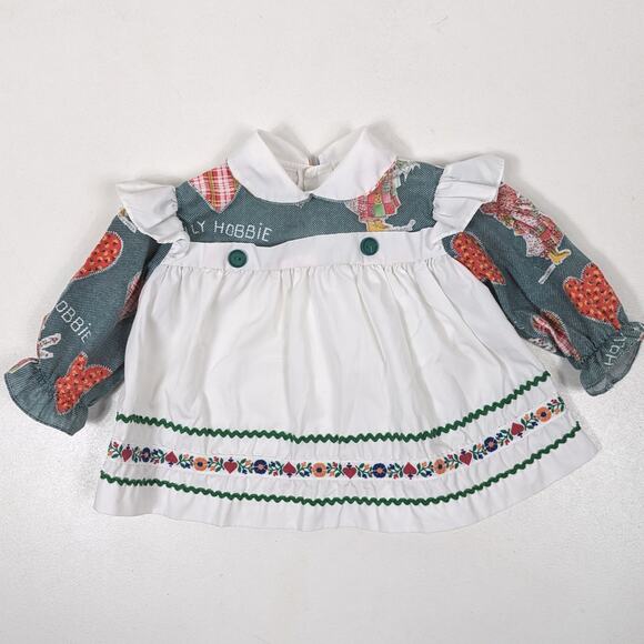 Vintage Holly Hobbie Swing Top Baby Girls Size 12m Green Pinny - Picture 1 of 4